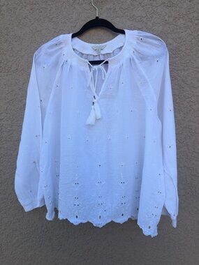 Lucky Brand White Embroidered Tassel Peasant Tunic